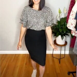 Knit knee length pencil skirt Black